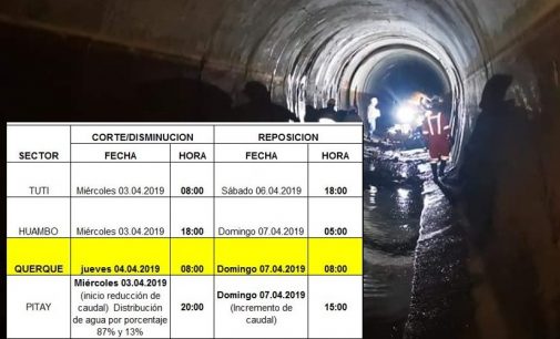 Este miércoles se reinician las obras de reparación del túnel terminal del sistema de aducción Colca Siguas