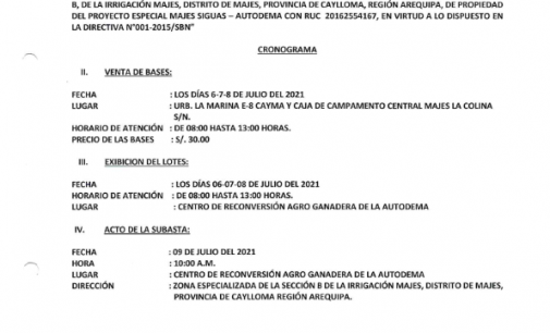 SEGUNDA SUBASTA RESTRINGIDA N° 002-2021-GRA-PEMS