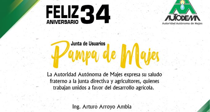 SALUDO ANIVERSARIO DE LA JUNTA DE USUARIO PAMPA DE MAJES