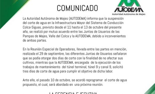 COMUNICADO: CORTE DE AGUA