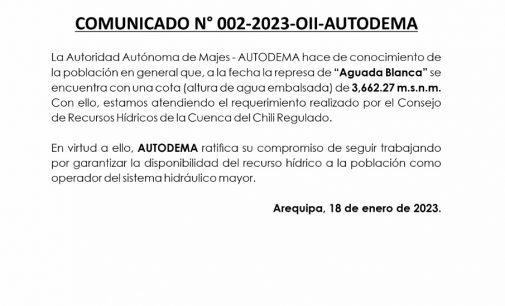 COMUNICADO N° 002-2023-OII-AUTODEMA