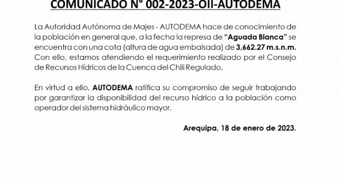 COMUNICADO N° 002-2023-OII-AUTODEMA